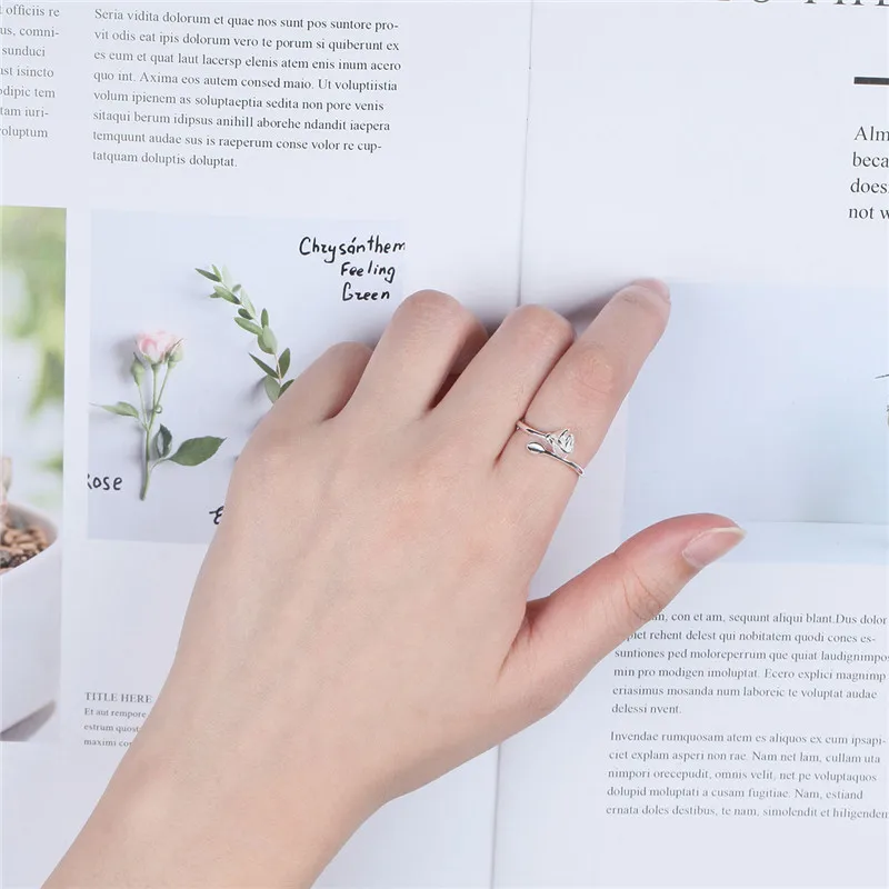 

Fashion Lady Silver Plated Ring Female Bride Wedding Accessories Girls Charm Black Rose Rings For Women Jewelry