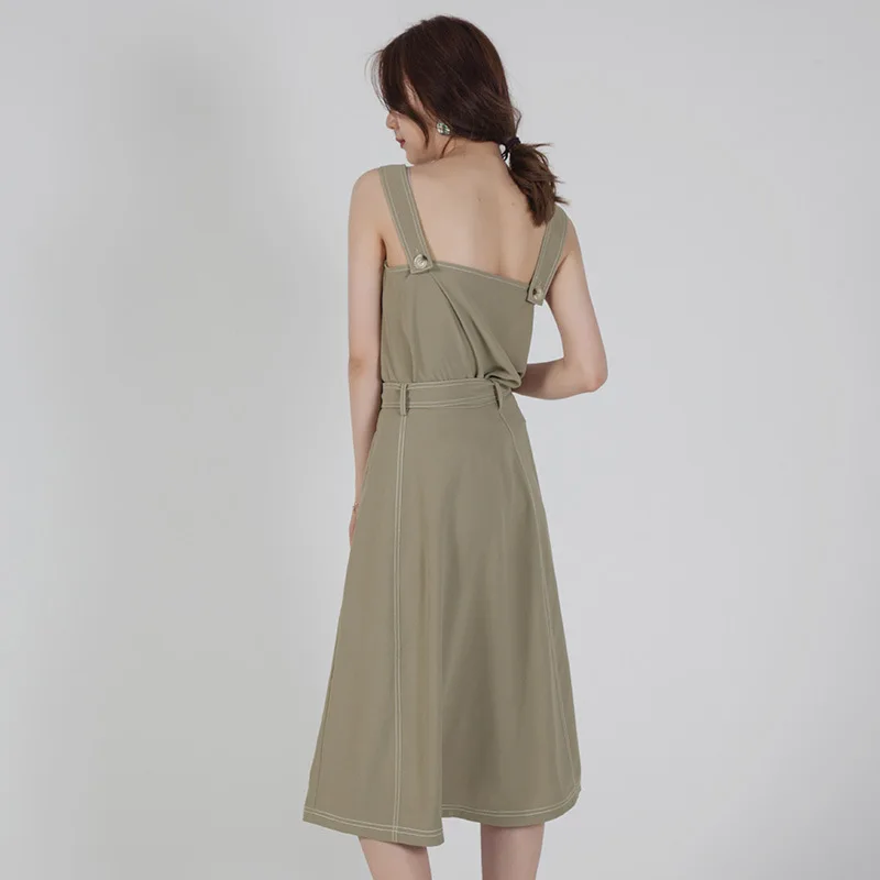 Женский офисный костюм без рукавов с поясом средней длины|Спортивные костюмы| |