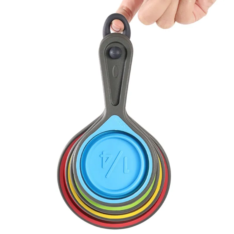 

4pcs Silicone Measuring Cups Multifunctional Collapsible Kitchen Measuring Spoon For Liquid Home Baking Gadget Accessories #