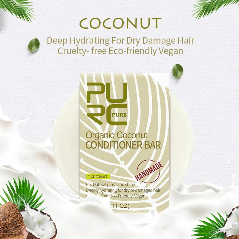 

PURC Organic Coconut Conditioner Bar Smoothing Hydrating for Damaged Frizzy Hair Treatment Natural Handmade Soap Hair Care Bar