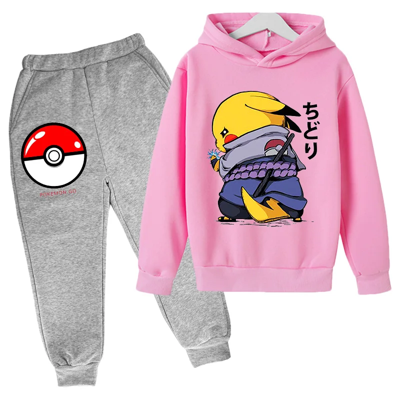 

2021pokemon Hoodie Pikachu Girls Clothes Anime Hoodie Boys Clothes Kids Street Fashion Clothing Boys Jogging Clothes Casual Set