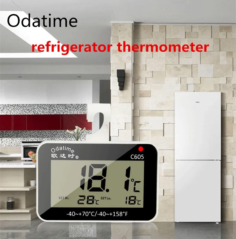 Термометр для холодильника Odatime, цифровой ЖК-дисплей, регулируемая подставка, магнитный водонепроницаемый, с сигнализацией температуры - изображение