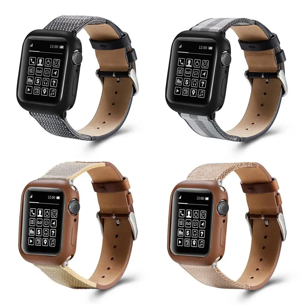 Кожаный браслет ремешок для apple watch 38/40 мм защитный чехол из ТПУ 44/42 Замена correa iwatch