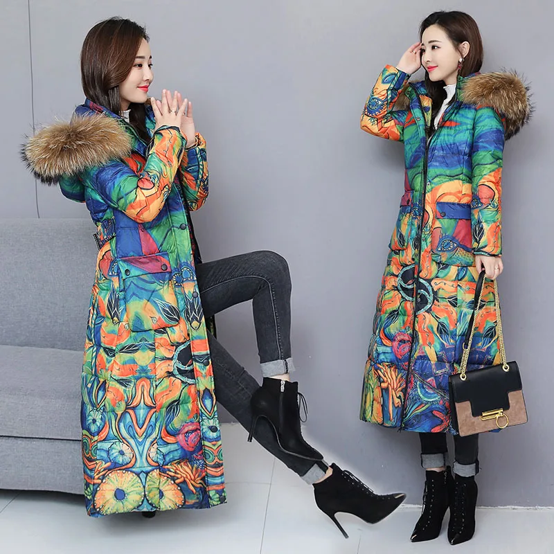 Новинка Зима 2022 Женская длинная приталенная куртка с большим меховым воротником