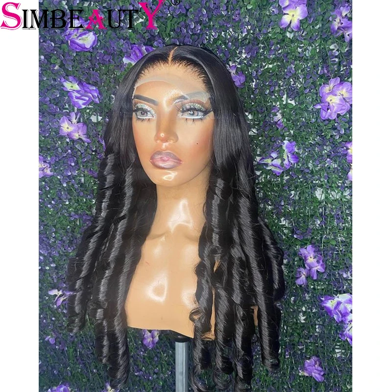 

200Density Jet Black Loose Curly 13X6 Lace Front Human Hair Wig 360 Frontal Wigs for Women Middle Part Natrual Hairline Glueless