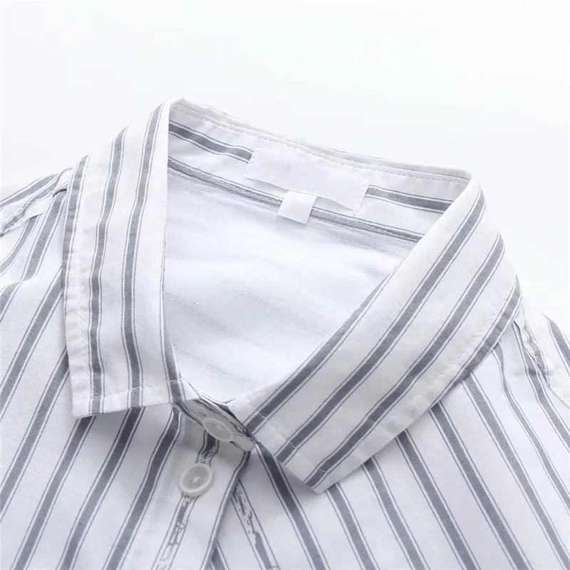 Женская рубашка в полоску GOPLUS хлопковая блузка с длинным рукавом и подолом