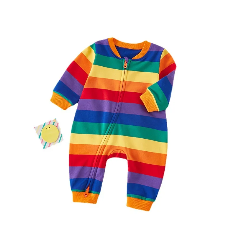 

Baby spring and autumn outing long romper men and women baby foreign style one-piece baby rainbow romper handsome romper