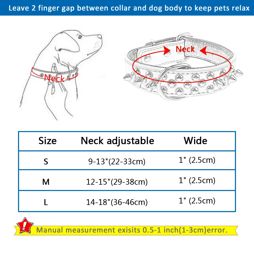 

Adjustable Leather Studded Rivet Dog Collar Durable Spiked Dog Collars Necklace For Small Medium Dogs Pitbull Boxer Black S M L