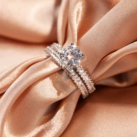 2022 new ladies two piece ring shiny zircon geometric ring double layer ladies ring jewelry bridal wedding jewelry
