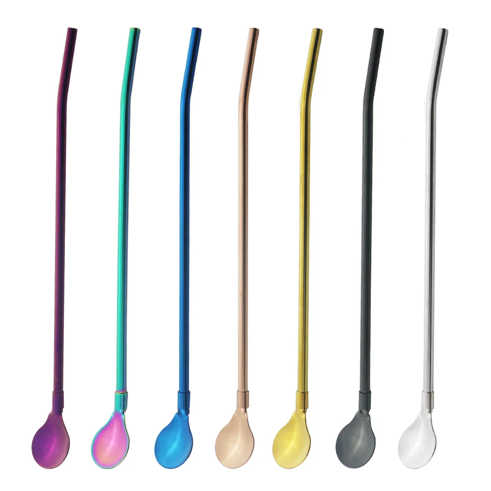 

4Pcs/Set 18/10 Stainless Steel Straws Tea Scoop Reusable Long Straw Spoon Multicolor Bar Cocktail Coffee Stirring Drinking Spoon