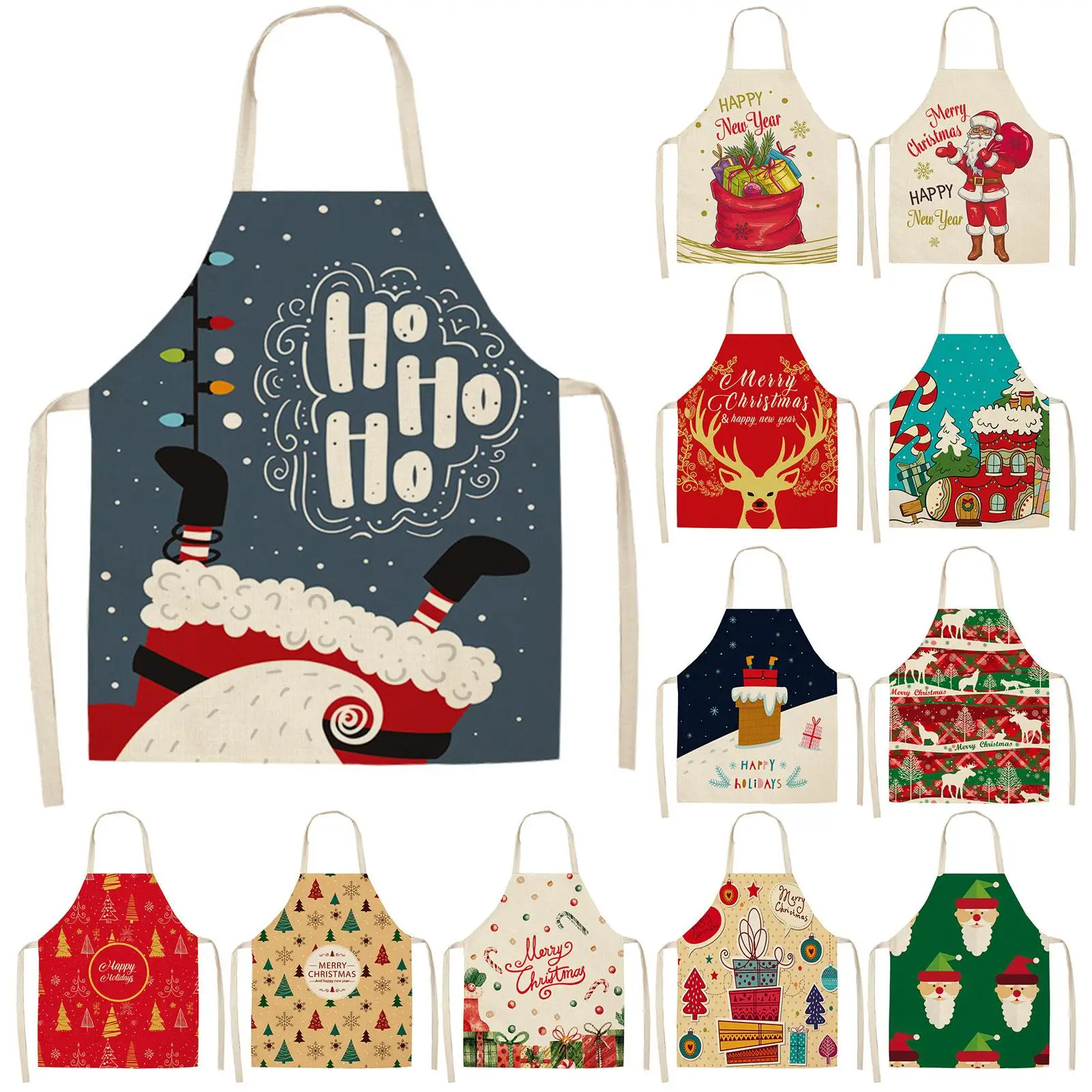 

Linen Christmas Design Santa Claus Home Kitchen Cooking Baking Party Prop Apron
