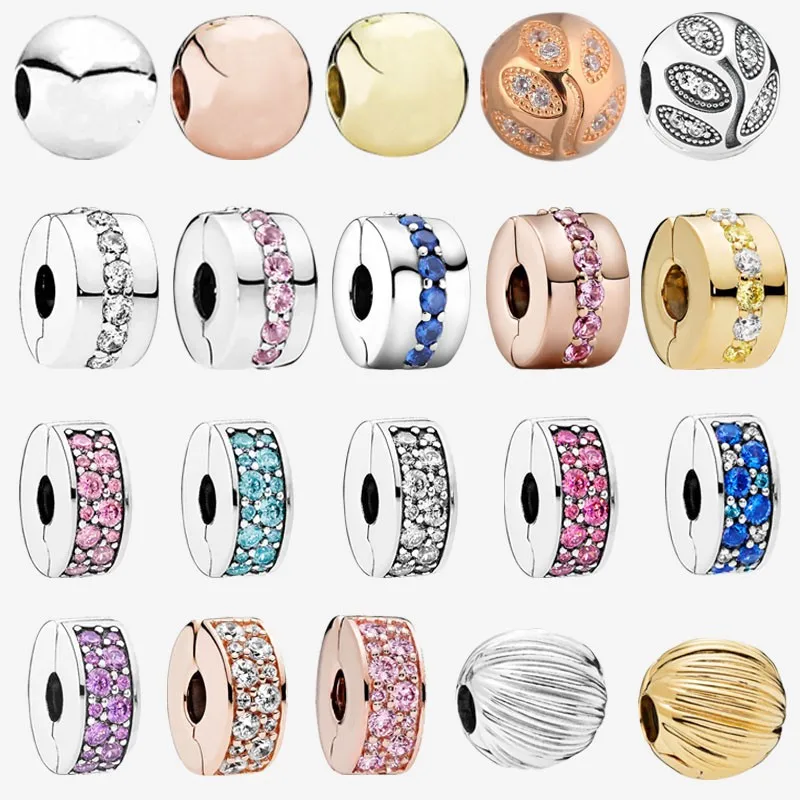 

Authentic S925 Sterling Silver Color Inlaid Cz Fixing Clip Is Suitable For The Original Pandora Women's Bracelet