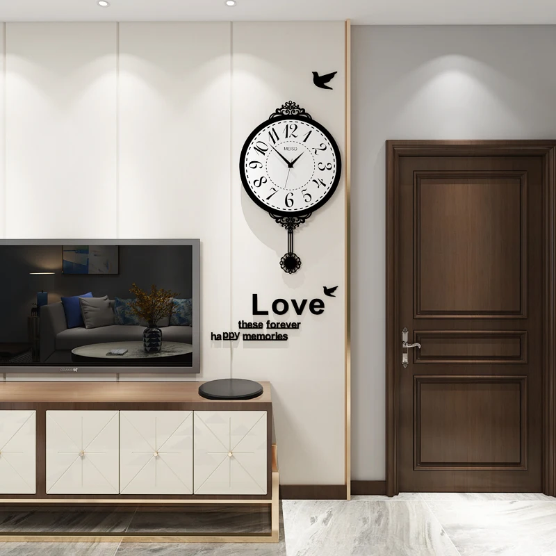 Настенные часы с большим маятником в скандинавском стиле цифровые 3d для гостиной