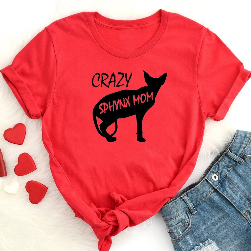 Crazy Sphynx Cat мама мамочка мама женский короткий рукав Топ Tees90s Хлопок Забавный буквенный принт графическая футболка с круглым вырезом Прямая поставка - Цвет: Красный