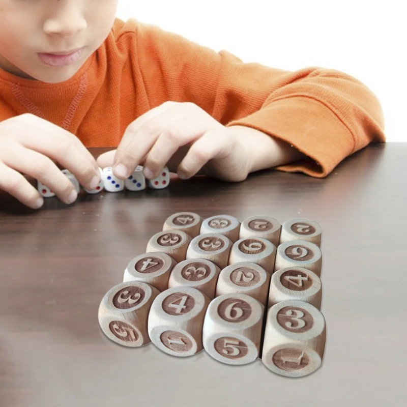 

16Pcs Wood Dice 6 Sided Dice 20mm Digital Number Cubes Round Coener For Kid Educational Toys DIY Board Games