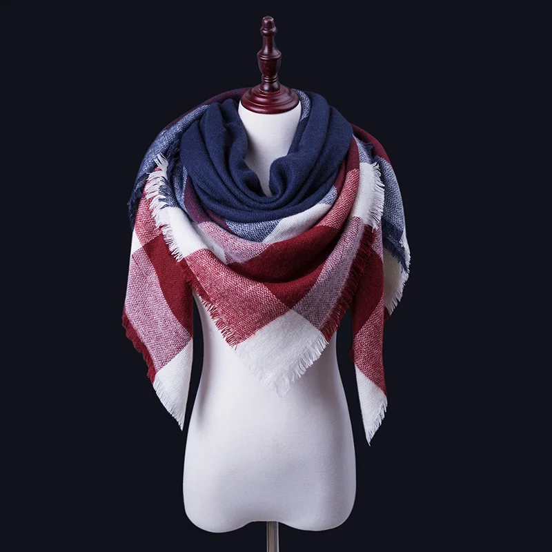 Новый модный кашемировый зимний шарф для женщин шерстяной в клетку теплый из