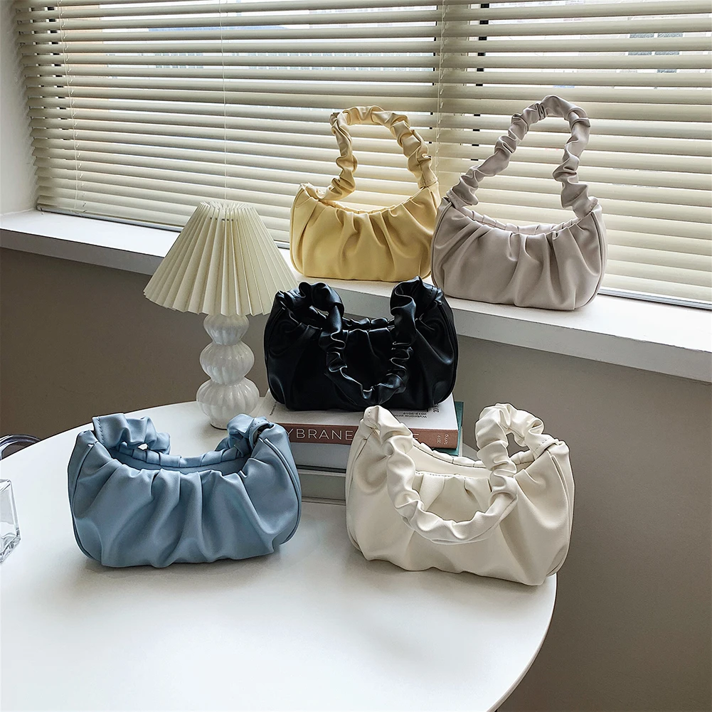 

Модная женская сумка-шоппер из искусственной кожи, однотонная плиссированная сумка на плечо, повседневные женские роскошные дизайнерские ...