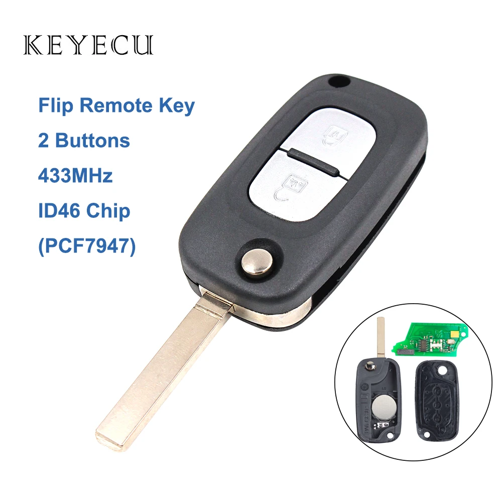 Пульт дистанционного управления Keyecu с 2 кнопками 433 МГц ID46 для Renault Clio 3 Master Kangoo Twingo