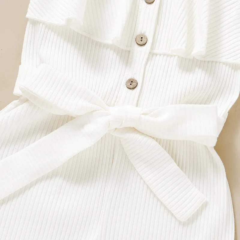 

New born Baby Girl Clothes Sleeveless Solid Color Cotton And Hemp Romper Jumpsuit Belt One-Piece Outfit Sunsuit
