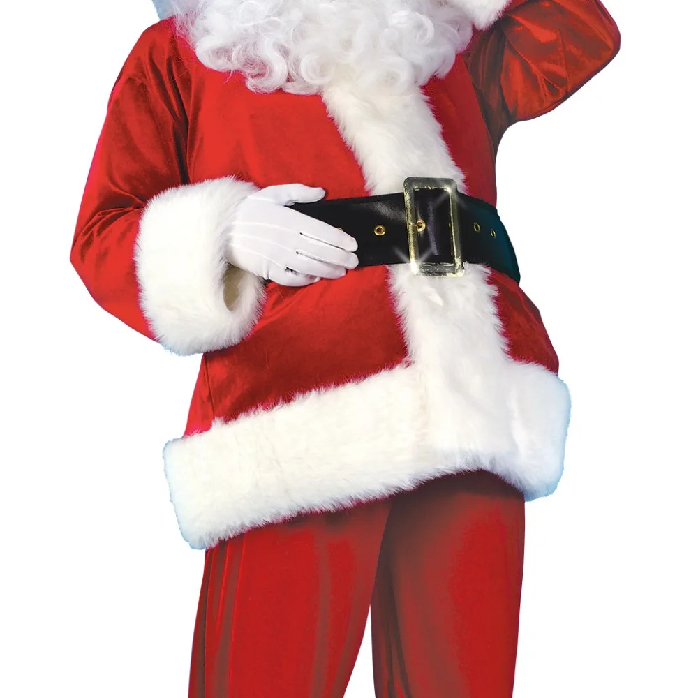 

Christmas Adult Santa Claus Costume Suit Plush Father Fancy Clothes Xmas Cosplay Props Men Coat Pants Beard Belt Hat Full Set