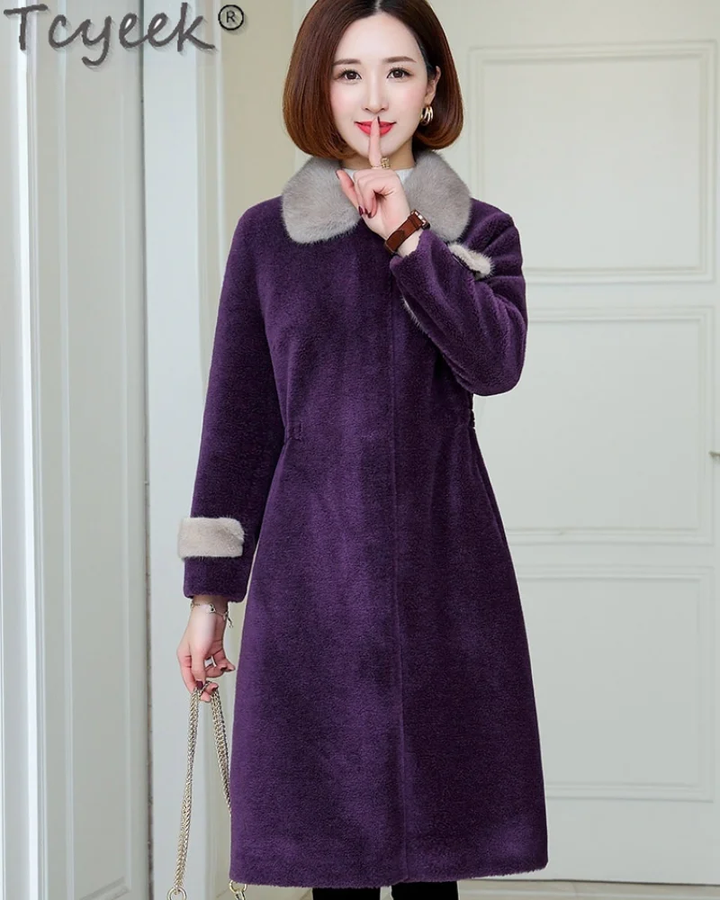 

Женская длинная шуба Tcyeek, зимняя шуба из 2021 натурального меха норки с воротником, элегантная женская длинная шуба Gxy210