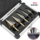 Горячая Распродажа: 5 шт. HSS Шаг сверло Алюминий чехол несколько сверло для сверления отверстий набор инструментов для металла, Сверление дерева дыропробивной пресс шарошечное Буровое