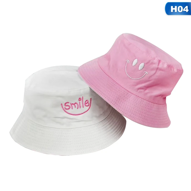 

Embroidery Bucket Hat Double Sided Bucket Hat Smiling face Unisex Fashion Bob Cap Hip Hop Gorro Men Summer Caps
