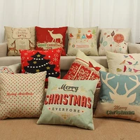 merry christmas elk tree linen car sofa bed home decor pillow case cushion cover linen decorative pillowcase festive home decor