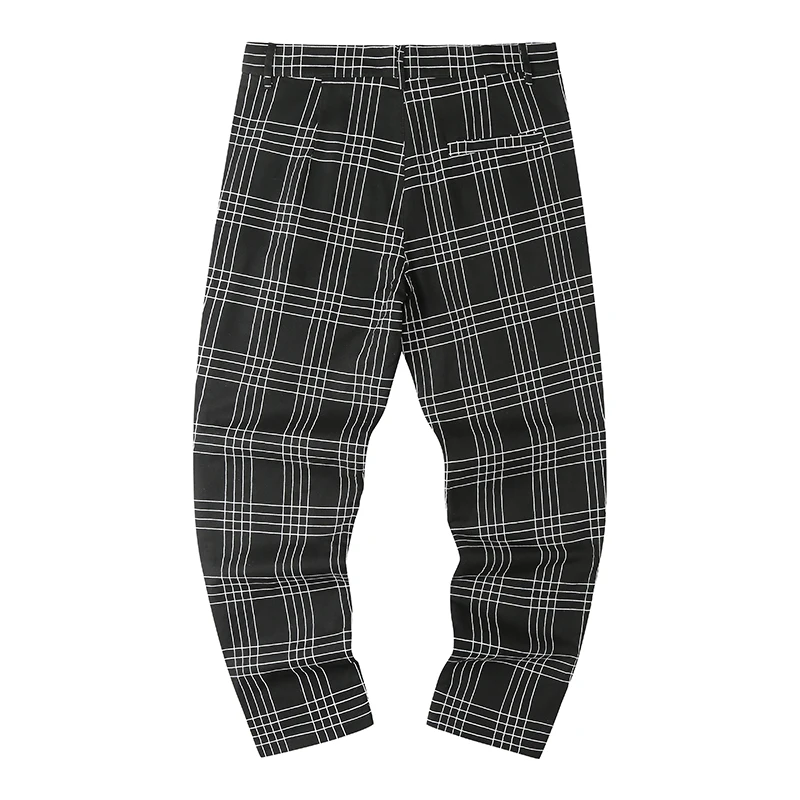 

New European size men's stripe lattice stitching button style fashion casual pants men's casual pants