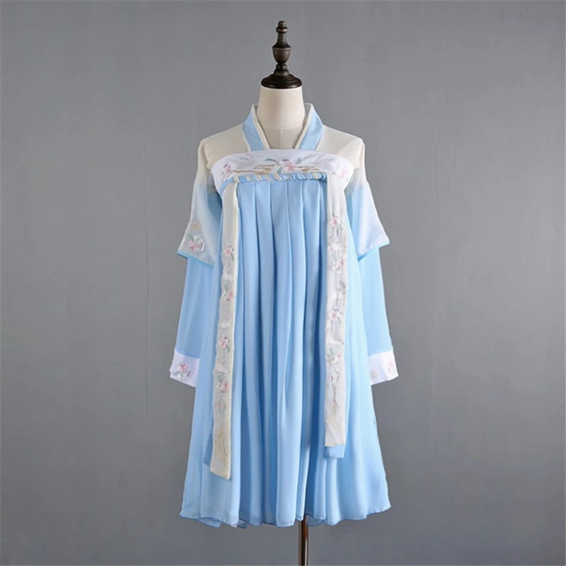 Восточные Женские китайские традиционные костюмы Hanfu Ретро сказочное танцевальное платье для выступлений древняя женская одежда Династия Цин наряды - Цвет: Blue Short Set