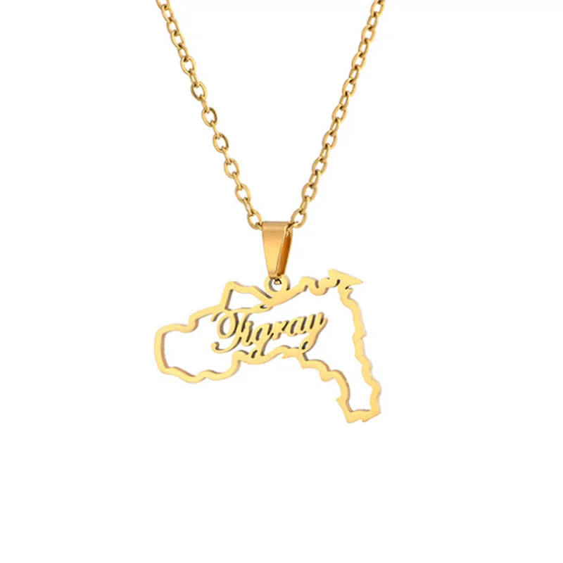 

Custom Africa Map Nameplate Necklaces Ethiopia Country Map Name Penden Necklace Personalized Stainless Steel Gifts