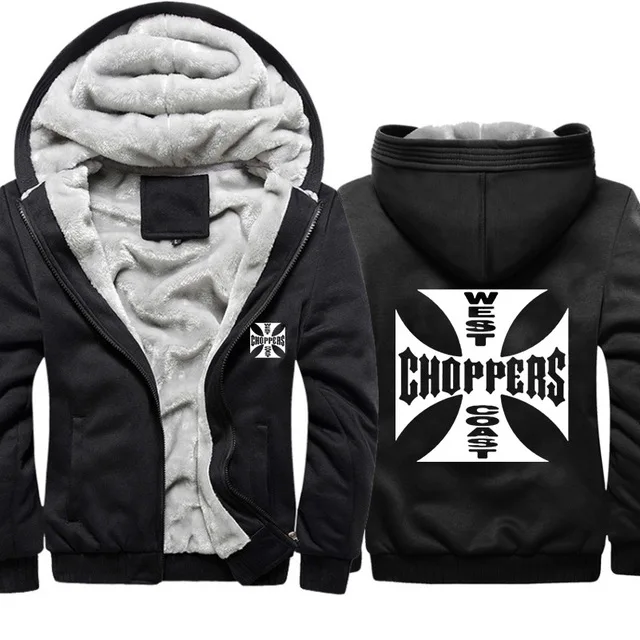 Мужские толстовки с капюшоном и принтом West Coast Choppers зимние теплые из плотного