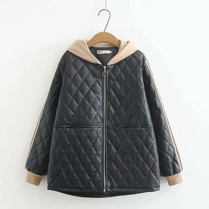 Осенне-зимние женские Куртки из искусственной кожи размера плюс XL-4XL пальто с