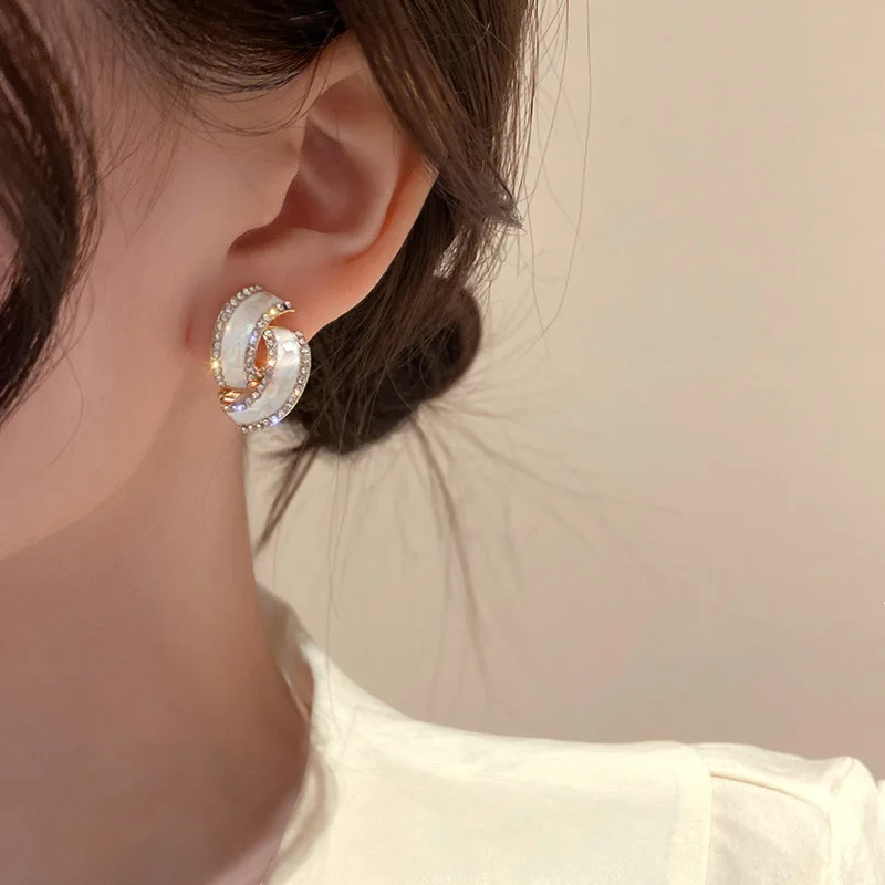 

925 silver needle earrings with simple rhinestone ear buckle earrings personality geometric temperament earrings for women