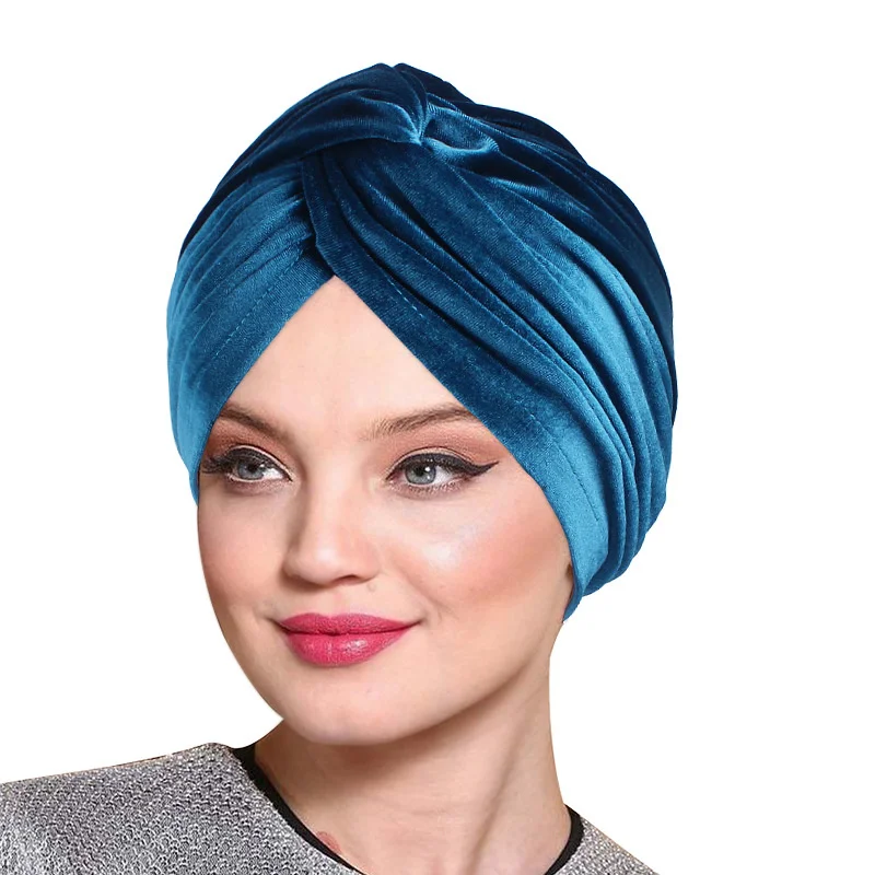 

Fashion New 2021 Velvet Stretch Bandana Hat Women Turban Muslim Hat Twist Hijab Bonnet Cap Adult Chemo Hat Knot Twist Headbands