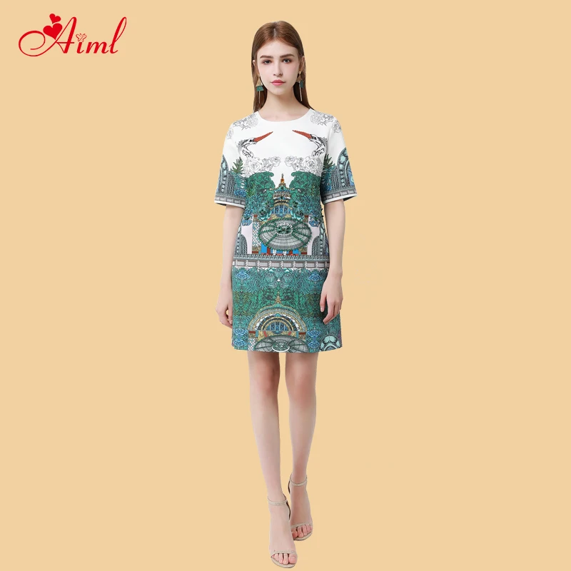 

Designer 2020 Women's Summer Mini Dress Crew neck Half Lleeve Luxury Crystal Sequins Animal Print Casual Loose Elegant Dress