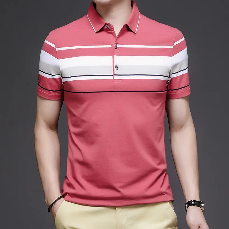 

2021 summer cotton short sleeve t-shirt men's stripe shirt collar casual youth handsome new trend polo shirt