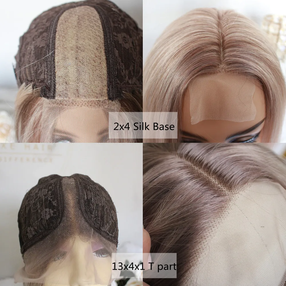 Blonde Lace Front Wig Highlight Wig Ombre Synthetic Hair Silk Base Closure Wig Middle Part Long Straight Hair images - 6