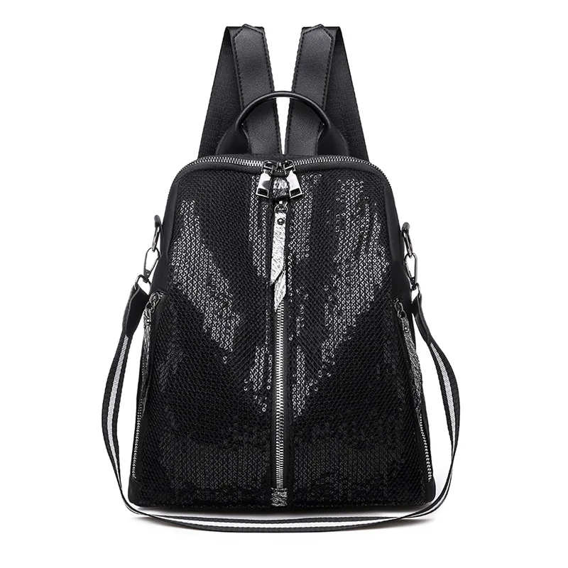 

Female Backpack For Women Nylon Material Fashion Solid Color Sequin Glitter High-end Luxury Ladies Bag