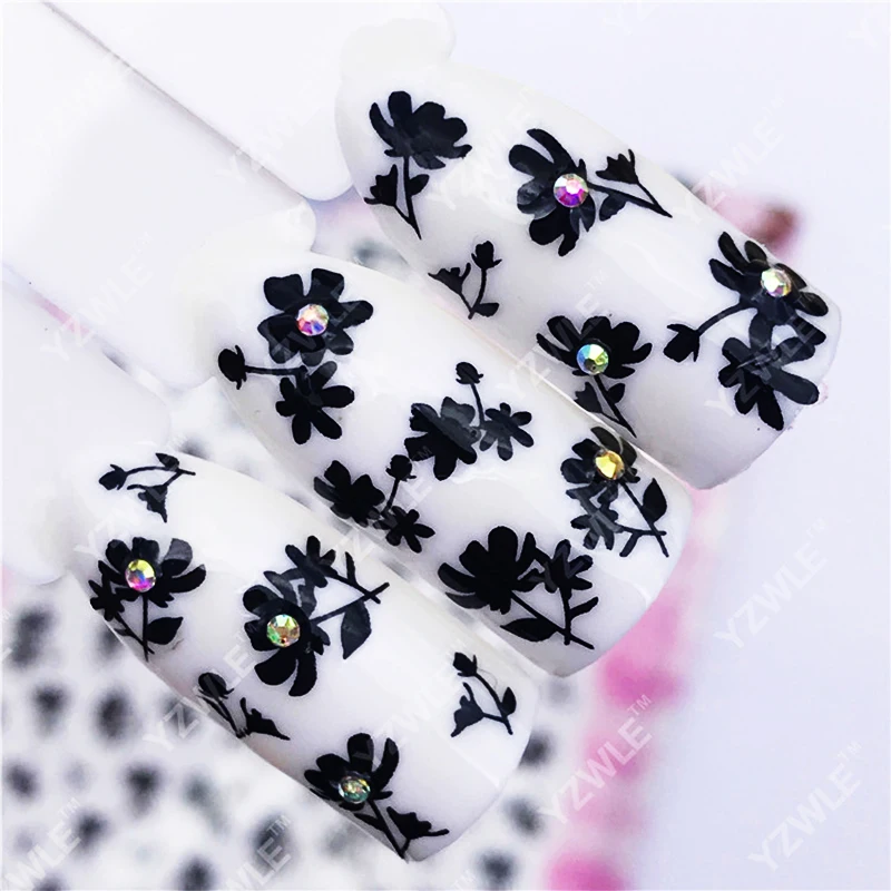 

New 3D Water Transfer Back Glue Fashion Nail Enhancement Sticker Decal Sexy Black Flower Pattern Nail Enhancement Decal Decorate
