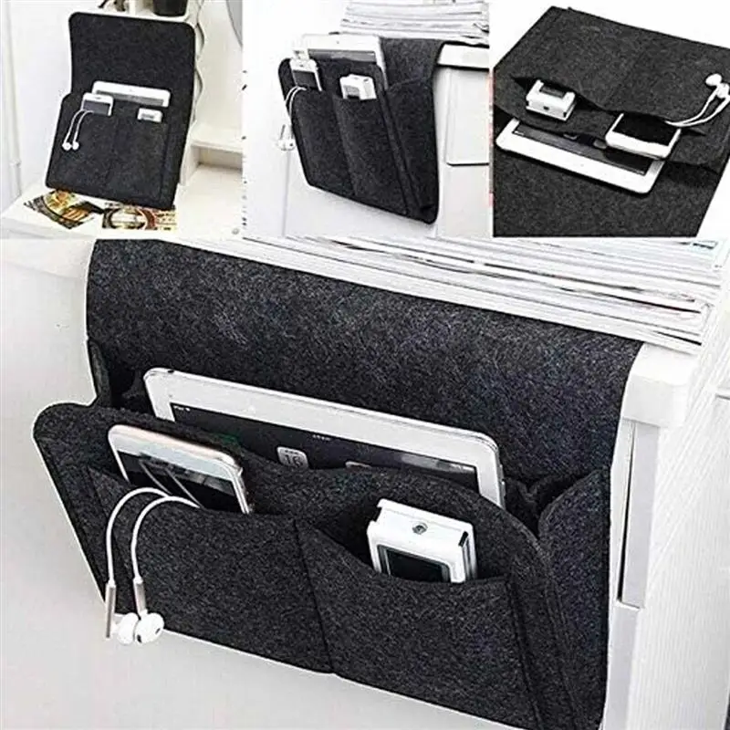 

Felt Bedside Pocket Caddy Storage Organizer Bed Desk Bag Sofa TV Remote Holder Storage Bags