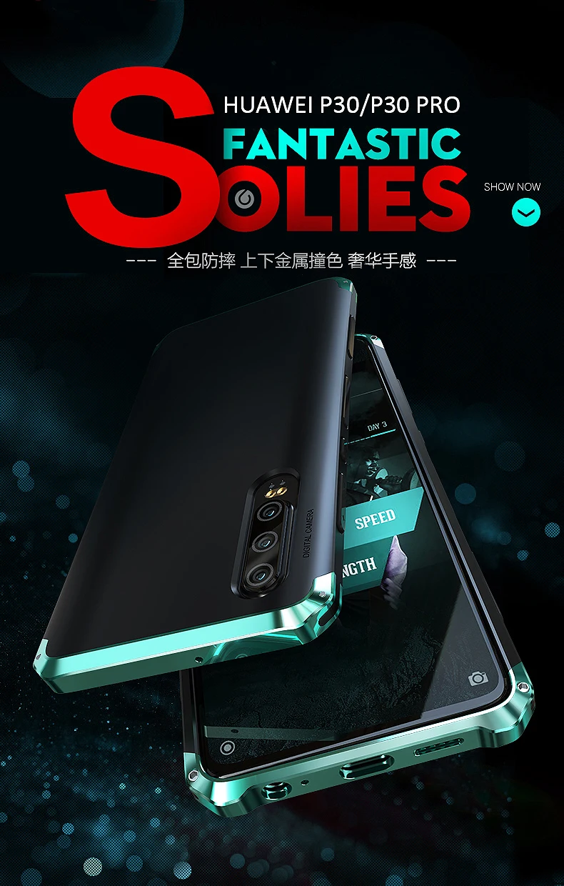 Высококлассный противоударный чехол для huawei P30PRO с металлической рамкой из поликарбоната, бампер из алюминиевого сплава P30 Pro, Текстурированный чехол