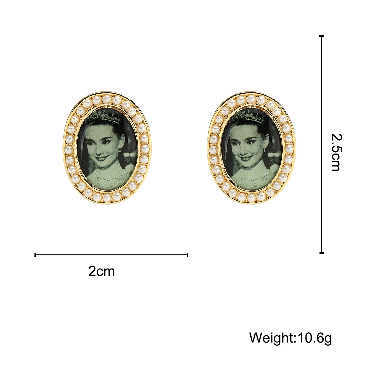 

AMORCOME Vintage Audrey Hepburn Portrait Stud Earrings for Women Elegant Pearls Gold Color Metal Geometric Oval Earrings Jewelry