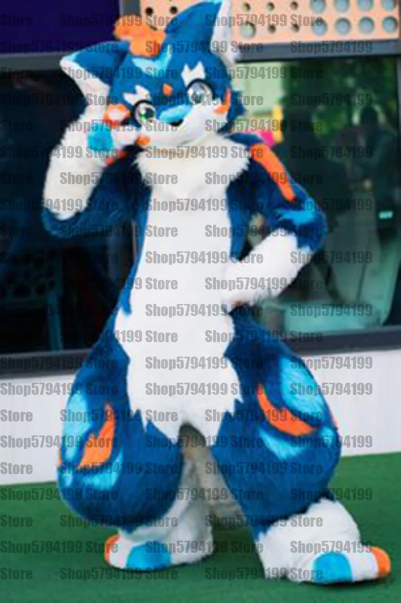 Совершенно новый японский стиль синий кот Пушистый костюм талисман Косплей