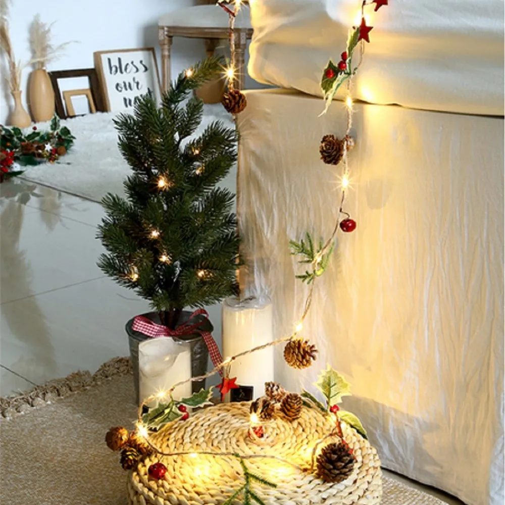 

2021 Christmas String Light, Indoor Decorative LED Light Ornament with Pine Corn Decors for Home Shops 2021 New Fashion