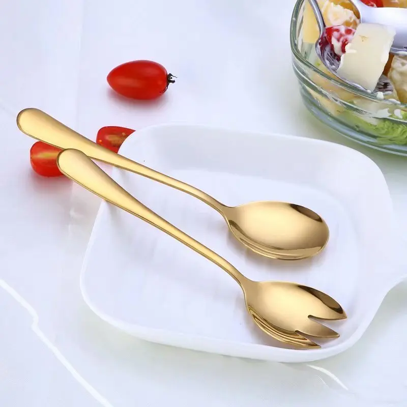 Gold Salad Spoon Fork High Quality 2Pcs Salad Spoon Stainles