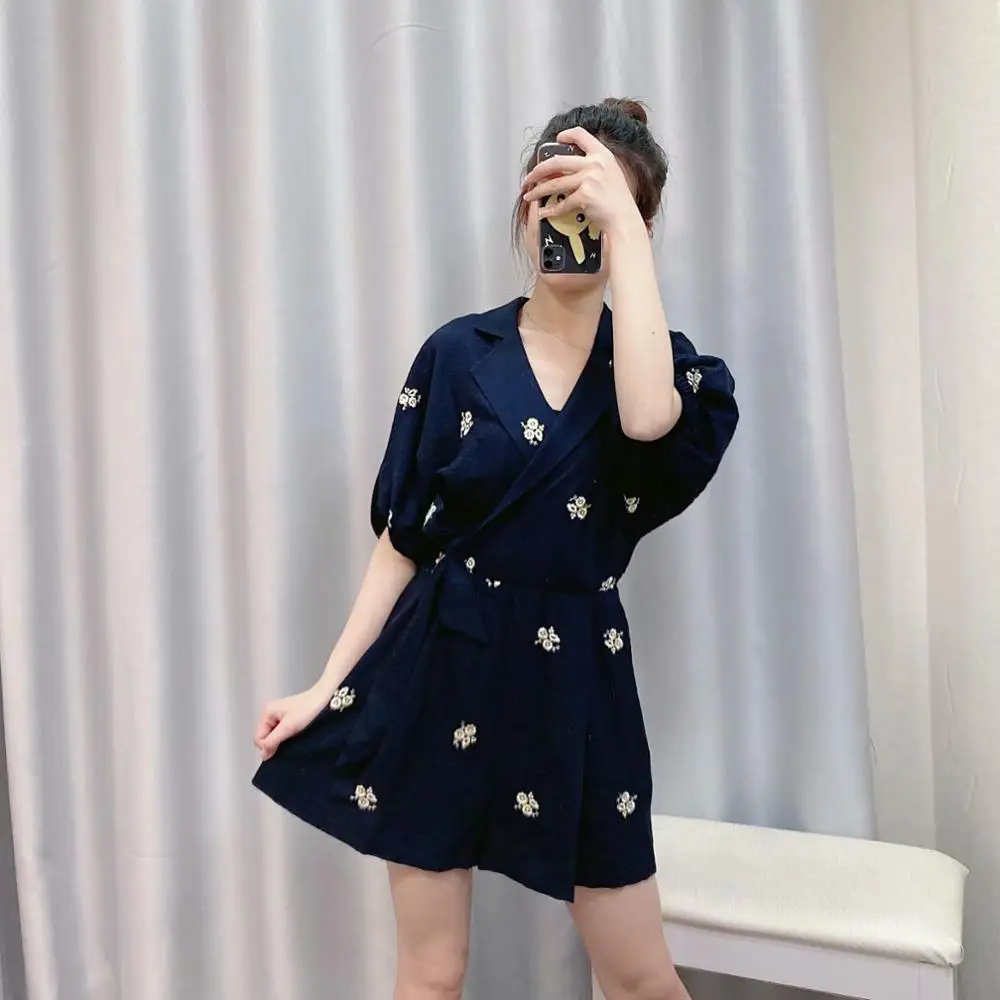 Женский комбинезон с рукавами летучая мышь сиамский цветочной вышивкой и