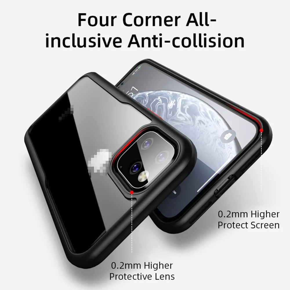 Прозрачные чехлы для телефонов iPhone 11 Pro Max с защитой от падения Мягкий Прозрачный