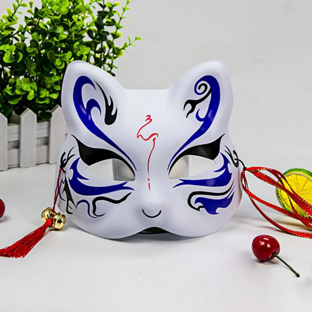 

Unisex Japanese Fox Mask Half Face Cat Mask Non-toxic Cosplay Hand Painted Mask Masquerade Festival Costumes Props Accessories