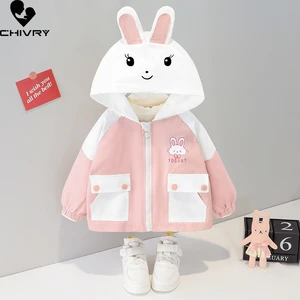 New 2021 Autumn Baby Girls Coat Kids Jackets Boys Outerwear Fashion Hooded Cute Cartoon Tiger Rabbit Zipper Windbreaker Clothing